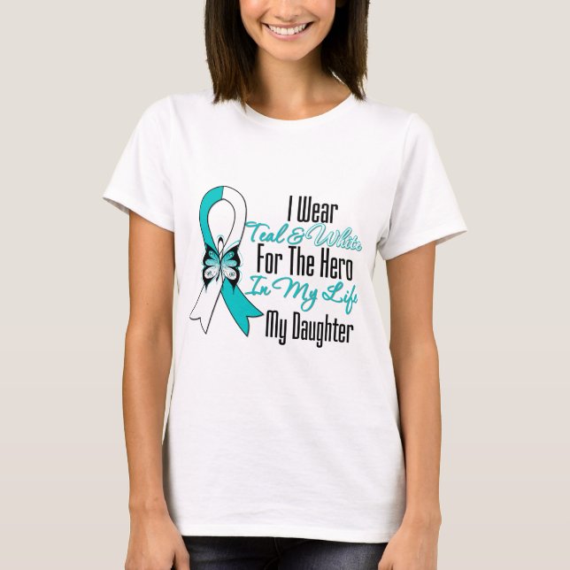 T-shirt Ruban de cancer du col de l'utérus mon héros ma (Devant)