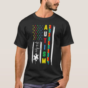 T-shirt Ruban de combat de drapeau américain Puzzle Sensib