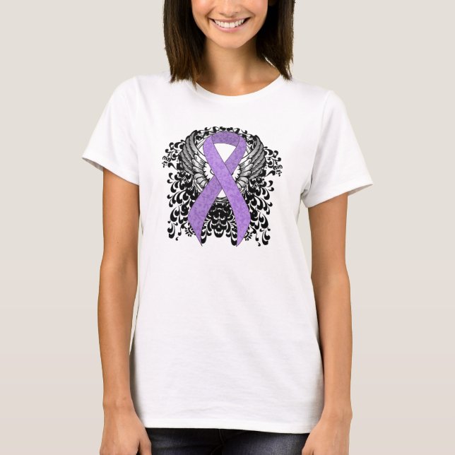 T-shirt Ruban de sensibilisation à la lavande avec ailes (Devant)