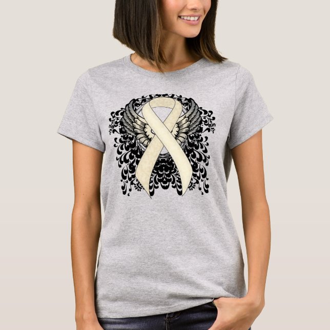 T-shirt Ruban de sensibilisation à la perle avec ailes (Devant)