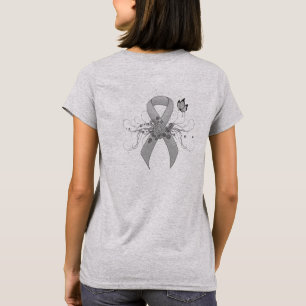 T-shirt Ruban de sensibilisation à l'argent avec papillon