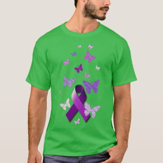 T-shirt Ruban de sensibilisation au pourpre avec papillons