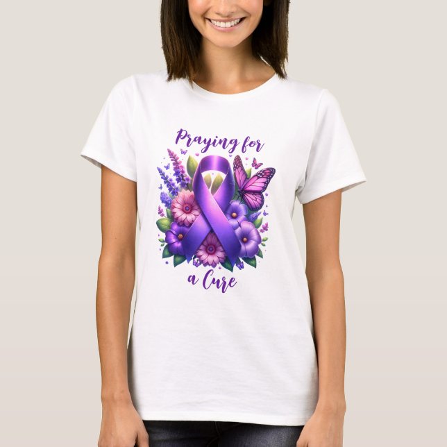 T-shirt Ruban de sensibilisation au pourpre | Prier pour u (Devant)