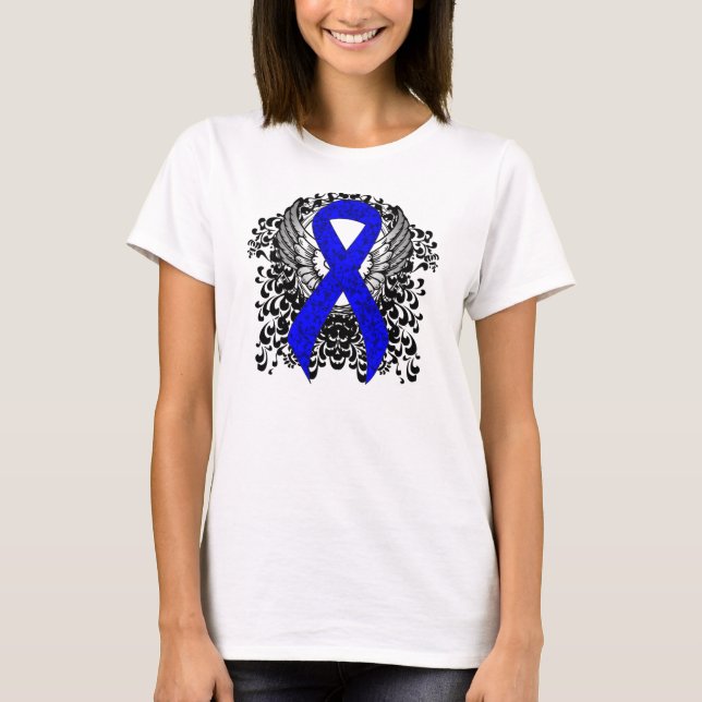 T-shirt Ruban de sensibilisation bleu avec ailes (Devant)