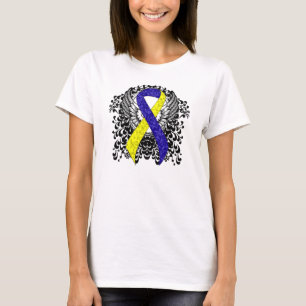 T-shirt Ruban de sensibilisation bleu et jaune avec ailes