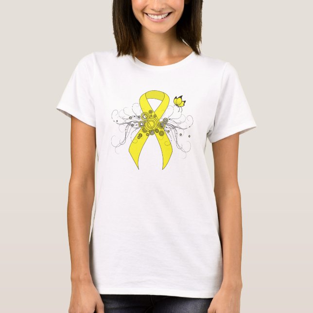T-shirt Ruban de sensibilisation jaune avec papillon (Devant)