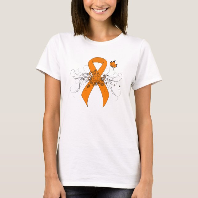 T-shirt Ruban de sensibilisation orange avec papillon (Devant)