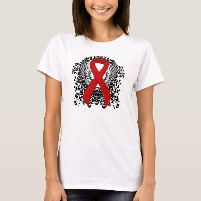 T-shirt Ruban de sensibilisation rouge avec ailes (Devant)