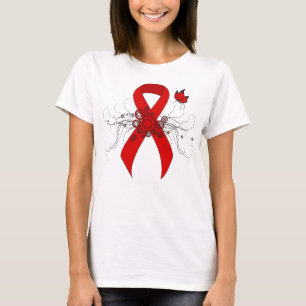 T-shirt Ruban de sensibilisation rouge avec papillon