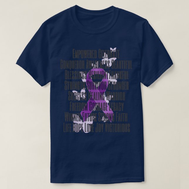 T-shirt Ruban de sensibilisation violet avec mots encourag (Design devant)