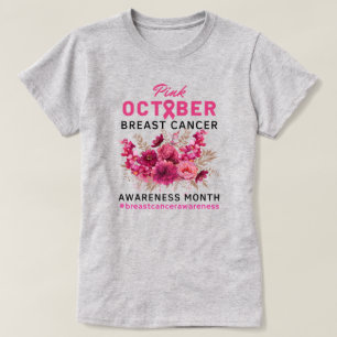 T-shirt Ruban Rose Floral Cancer du Sein Femmes