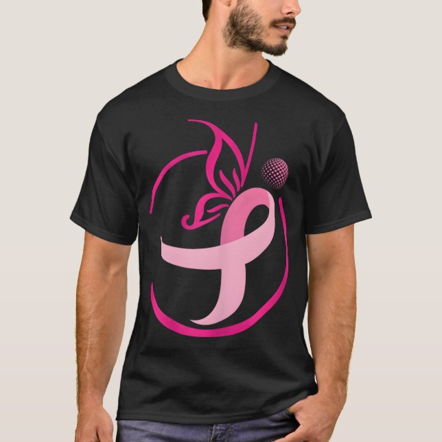 T-shirt Ruban rose Golf s-papillons Cancer du sein (Devant)