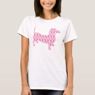 T-shirt Ruban rose pour le cancer Dachshund