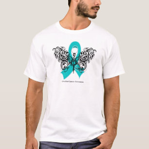 T-shirt Ruban tribal de papillon de Cancer ovarien