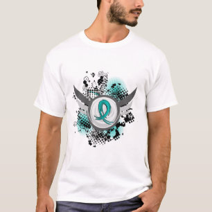 T-shirt Ruban turquoise et Cancer ovarien d'ailes