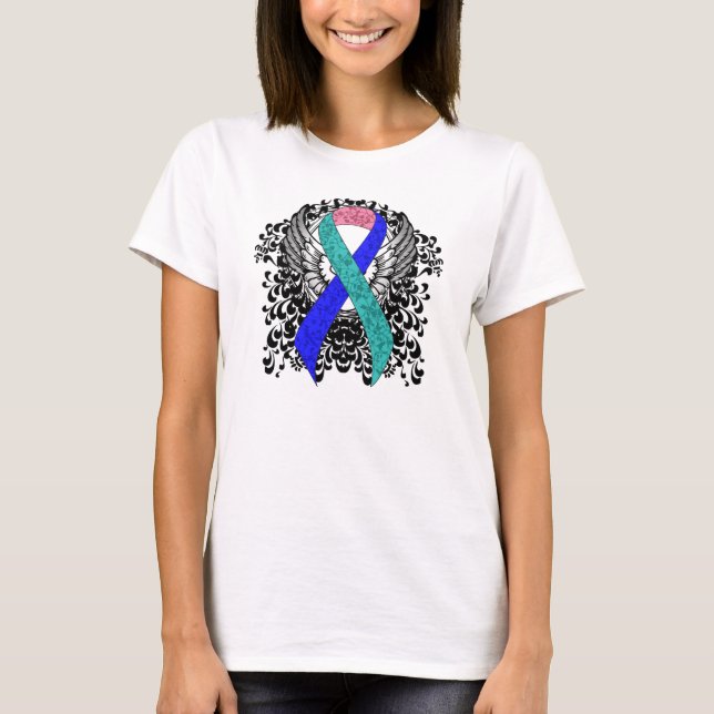 T-shirt Ruban turquoise/rose/bleu avec ailes (Devant)