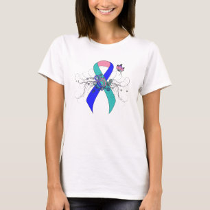 T-shirt Ruban turquoise/rose/bleu avec papillon