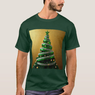 T-shirt Ruban vert Arbre de Noël Étincelles d'argent