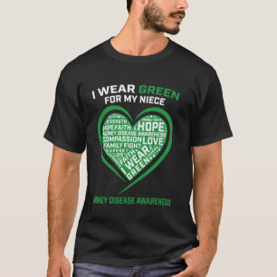T-shirt Ruban Vert Nièce Maladie Rénale Sensibilisation Cœ