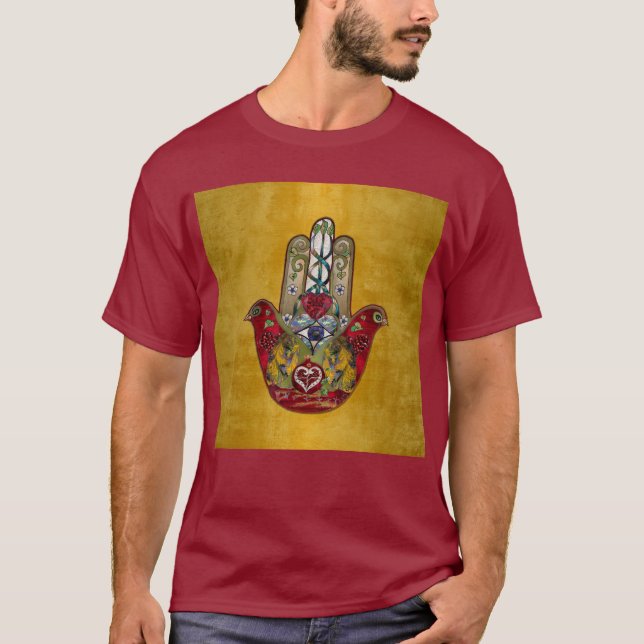 T-shirt Ruby Pomegranate Heart Red Bird Hamsa (Devant)