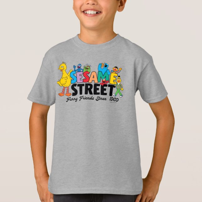 T-shirt Rue Sésame | Furry Friends depuis 1969 (Devant)