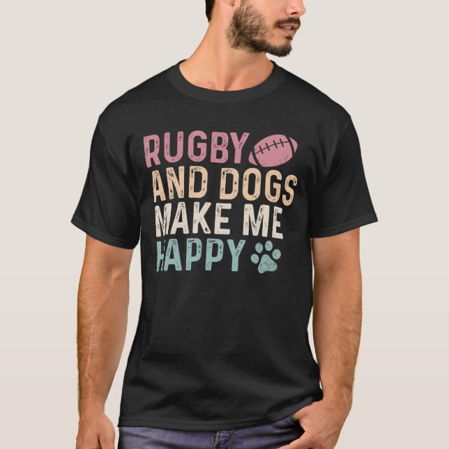 T-shirt Rugby Et Chiens Me Rendent Heureux (Devant)