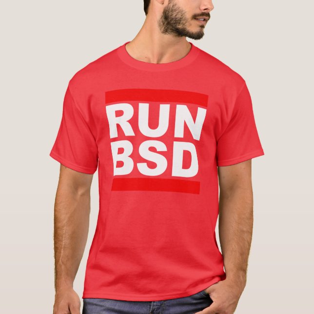 T-shirt RUN BSD Cool WhiteRed Design pour Unix Hackers Sys (Devant)
