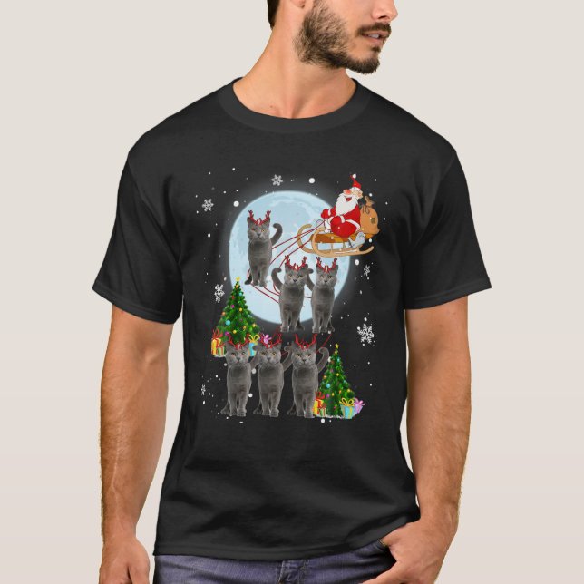T-shirt Russe Bleu renne Noël Russe Bleu Chat L (Devant)