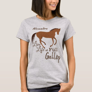 T-shirt Russe Horse Faux Cuir Live Life Full Gallop