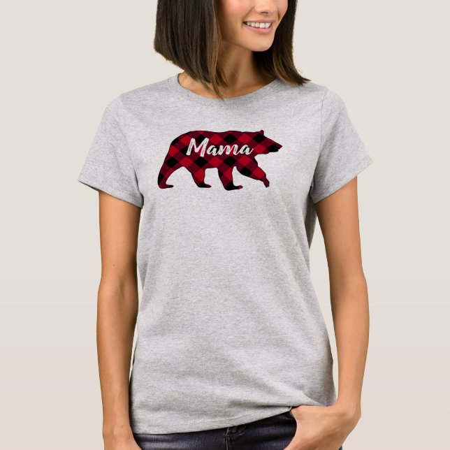 T-shirt Russe Mama Bear Rouge Buffalo Plaid (Devant)