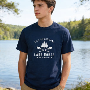 T-shirt Rustic Lake Maison Nom de famille Bateau Oars Tree