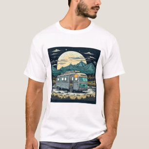T-shirt RV vintage dans les montagnes avec Pleine lune