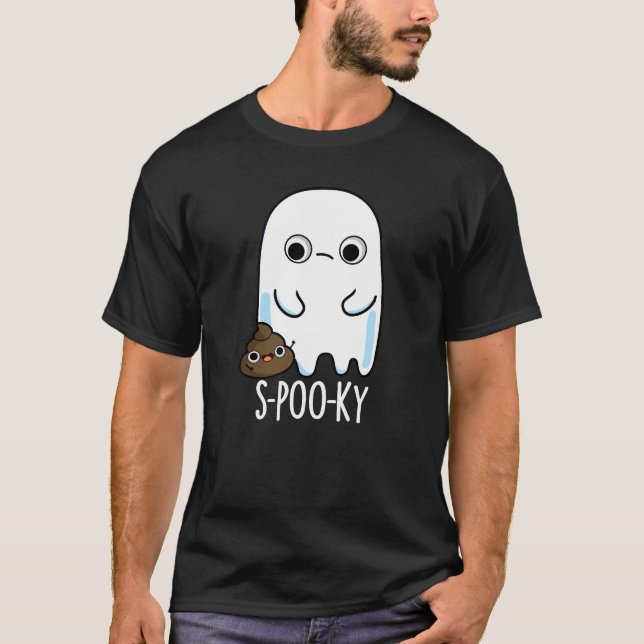 T-shirt S-poo-ky Funny Ghost Poop Poop Pun Dark BG (Devant)