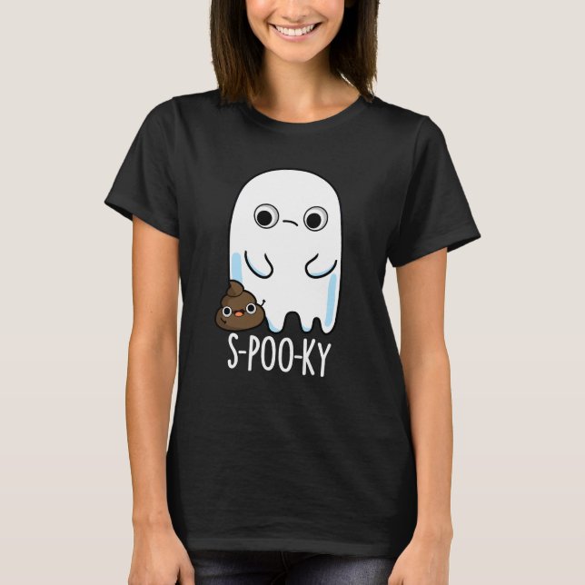 T-shirt S-poo-ky Funny Ghost Poop Poop Pun Dark BG (Devant)