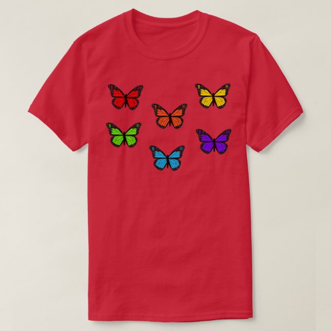 T-shirt Sac autocollant papillon arc-en-ciel (Design devant)
