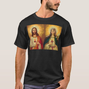 T-shirt Sacré Coeur et Immaculé Coeur Image Jésus et
