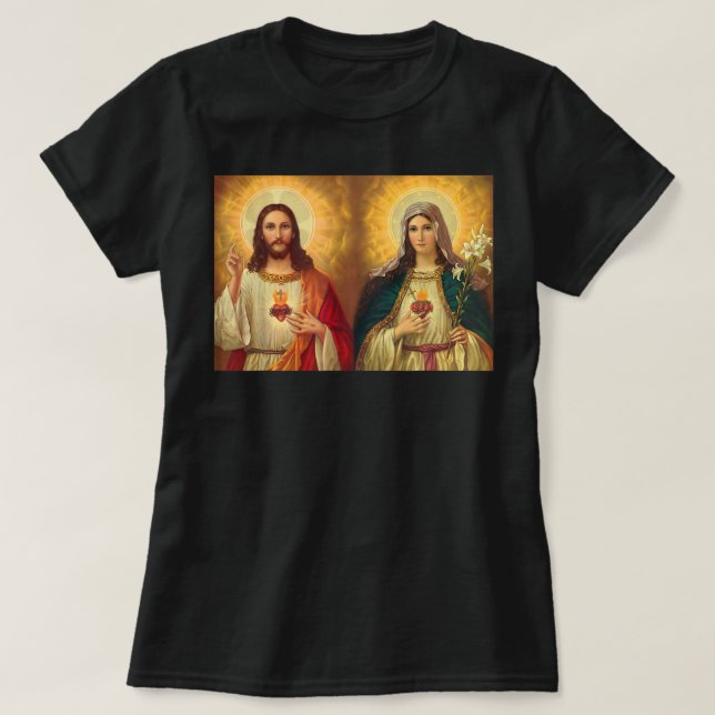 T-shirt Sacré Coeur et Immaculé Coeur Image Jésus et (Design devant)