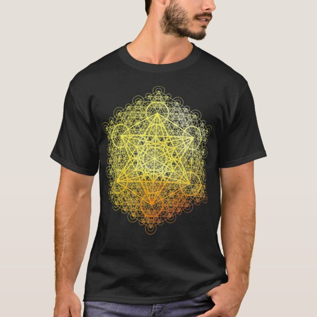 T-shirt Sacred Geometry Metatron Cube Transcendence Gold S (Devant)