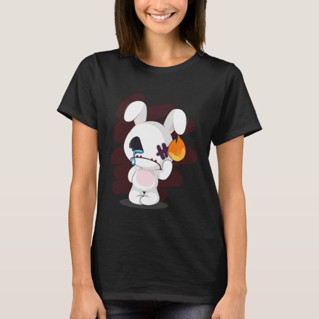 T-shirt Sad Broken Cute Emo Déplaisant Bunny Goth Horreur (Devant)