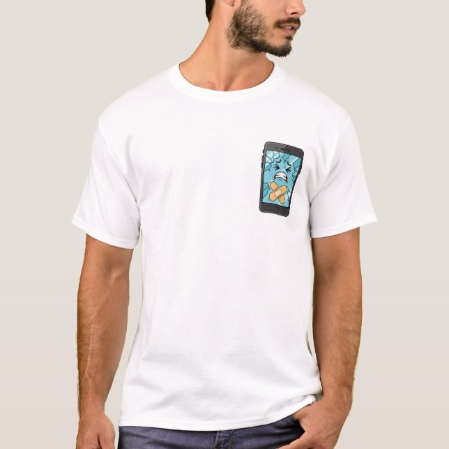 T-shirt Sad Cracked Smartphone Character with Bandaids (Devant)