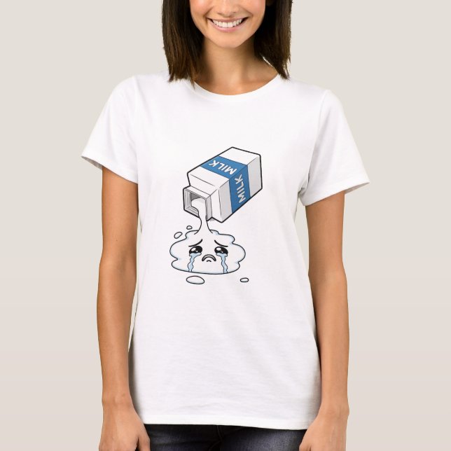 T-shirt Sad Crying Spilled Milk Carton Puddle Character (Devant)