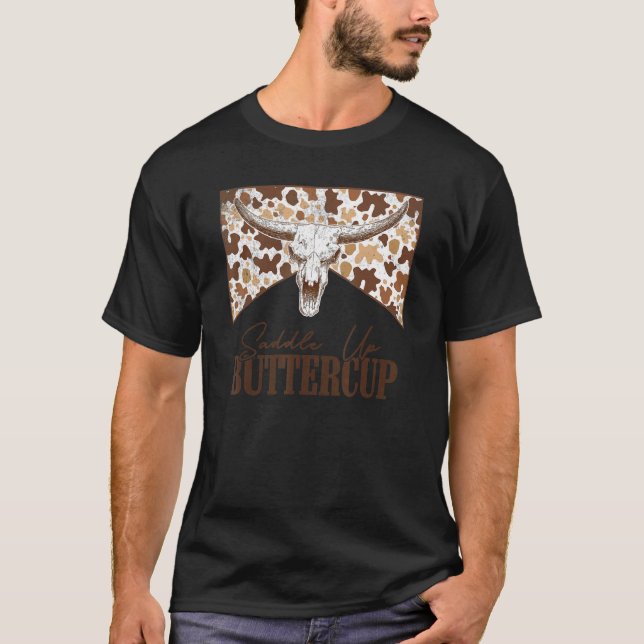 T-shirt Saddup Buttercup Leopard Taureau crâne Western Cou (Devant)
