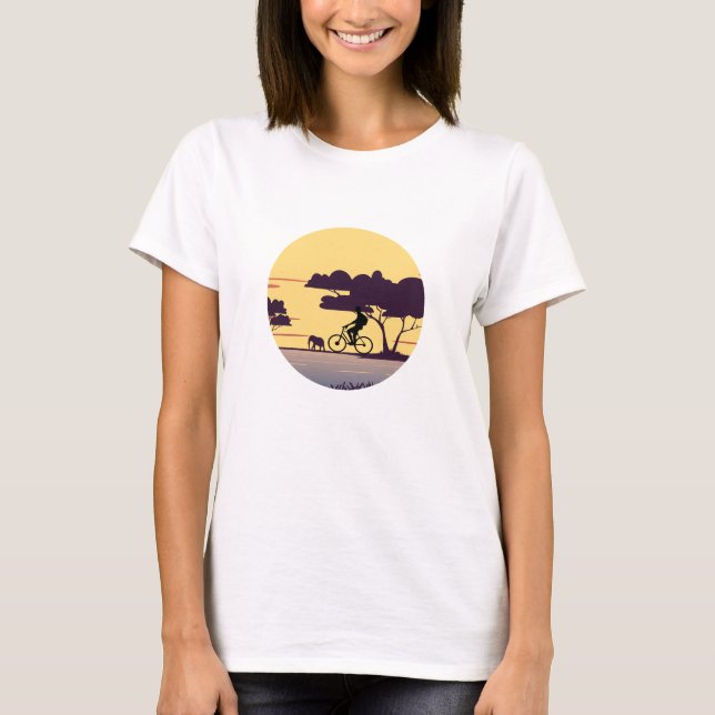 T-shirt Safari Bike Ride au coucher du soleil - Cycliste e (Devant)