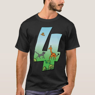 T-shirt Safari Birthday Boy 4th Kids Giraffe Numéro d'anim