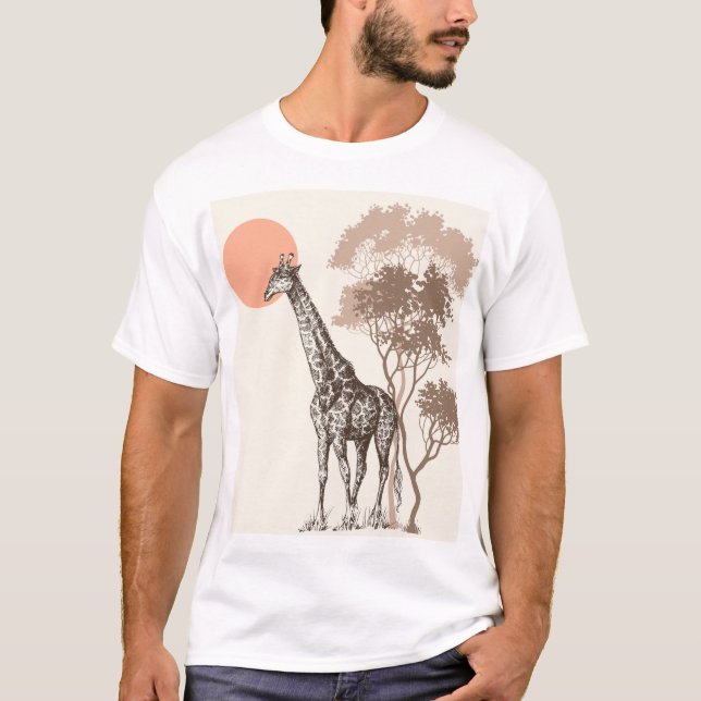 T-shirt Safari Coucher de soleil Giraffe Paysage naturel (Devant)