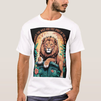 T-shirt Safari Spirit – Majestic Lion with Floral Jungle 