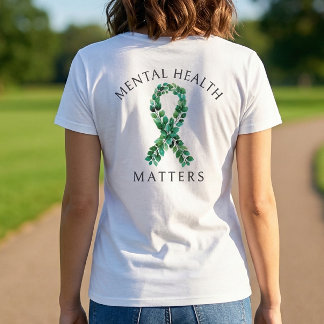 T-shirt Sage Green Botanical Back Print Mental Health