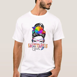 T-shirt Sagittarius Fille Anniversaire Messy Bun Cheveux c