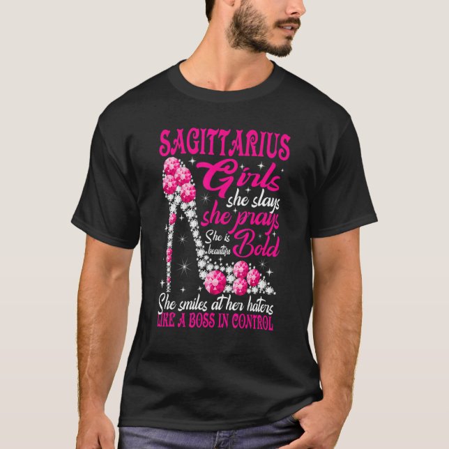 T-shirt Sagittarius Girl Like a Boss in Control losange sh (Devant)