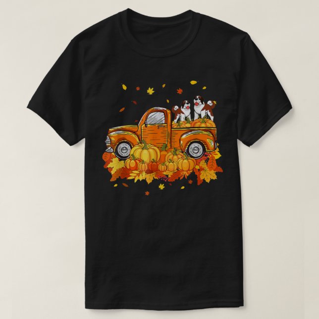T-shirt Saint Bernard Camion Citrouille Automne Feuilles F (Design devant)